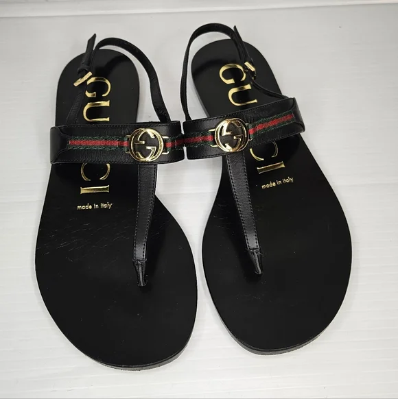 Gucci Interlocking G Web Sandals Black Women's Size 36.5 Designer Slide - Picture 1 of 13